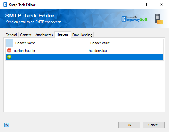 SMTP Task Editor - Headers